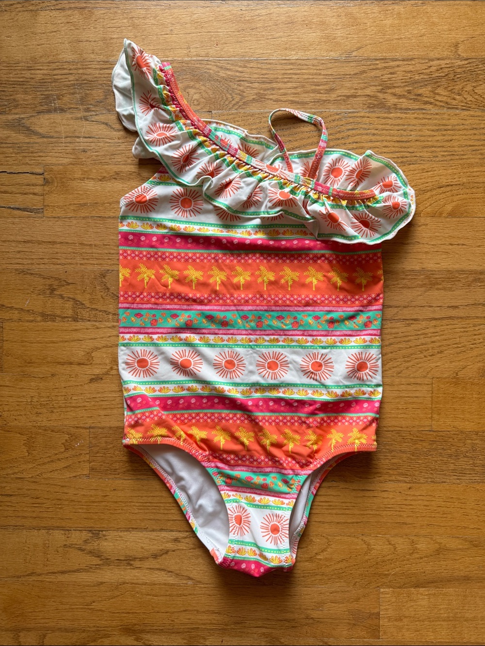 Hatley Girls Swimsuit with Coral, Turquoise & Pink Trim size 8